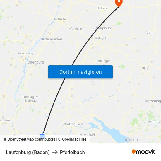 Laufenburg (Baden) to Pfedelbach map