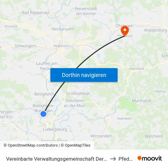 Vereinbarte Verwaltungsgemeinschaft Der Stadt Bietigheim-Bissingen to Pfedelbach map