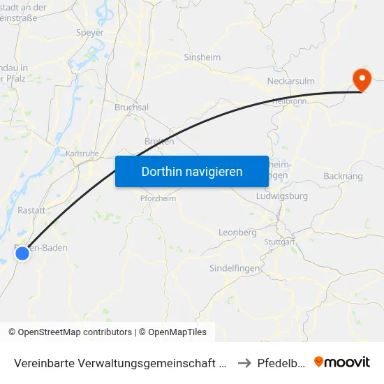 Vereinbarte Verwaltungsgemeinschaft Sinzheim to Pfedelbach map