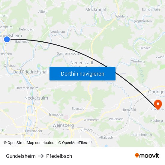Gundelsheim to Pfedelbach map
