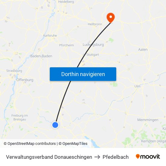 Verwaltungsverband Donaueschingen to Pfedelbach map