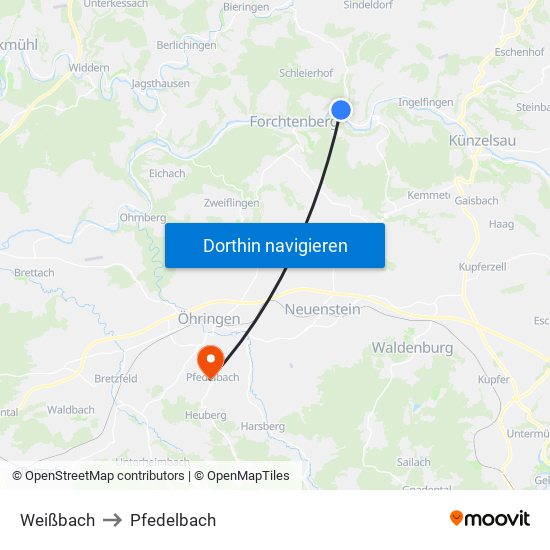 Weißbach to Pfedelbach map