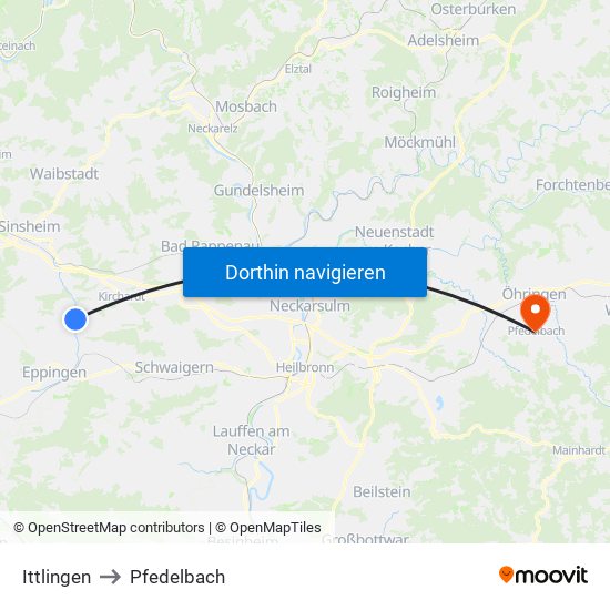 Ittlingen to Pfedelbach map
