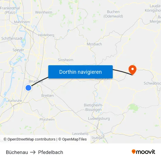 Büchenau to Pfedelbach map