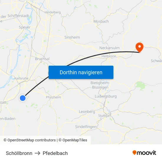 Schöllbronn to Pfedelbach map