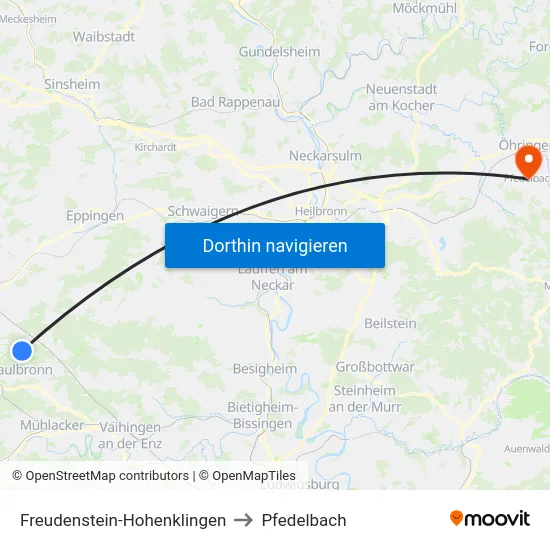 Freudenstein-Hohenklingen to Pfedelbach map