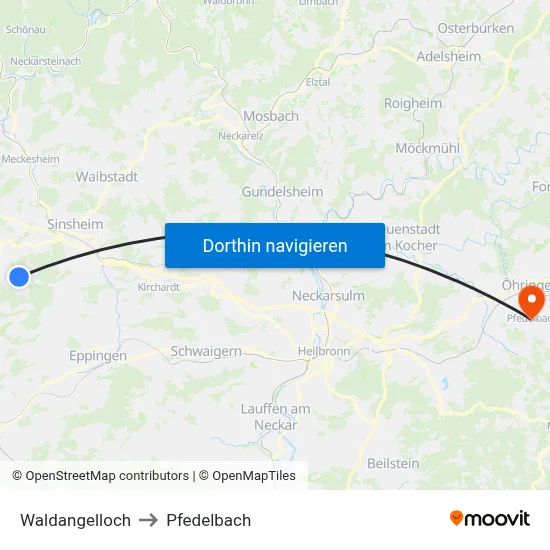Waldangelloch to Pfedelbach map