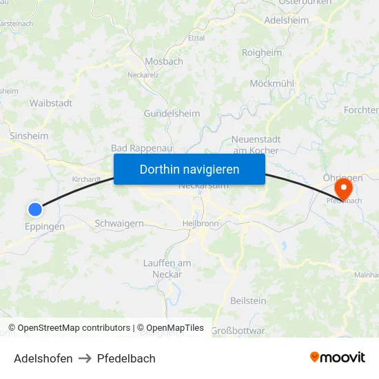 Adelshofen to Pfedelbach map
