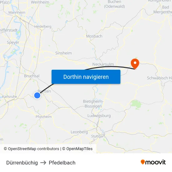 Dürrenbüchig to Pfedelbach map
