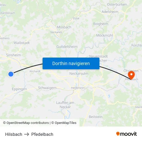 Hilsbach to Pfedelbach map