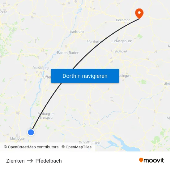 Zienken to Pfedelbach map