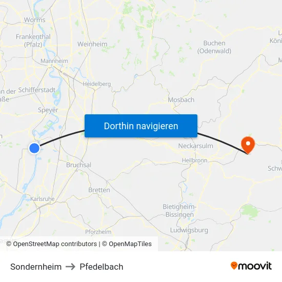 Sondernheim to Pfedelbach map