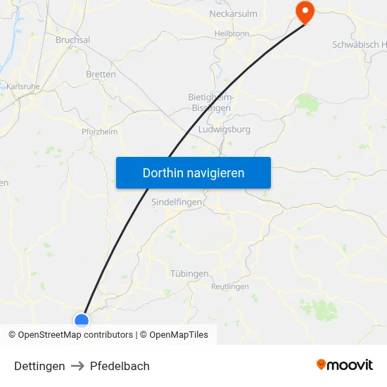 Dettingen to Pfedelbach map
