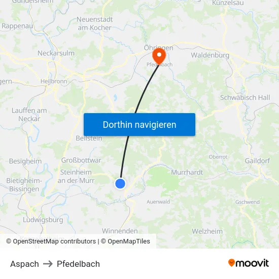 Aspach to Pfedelbach map