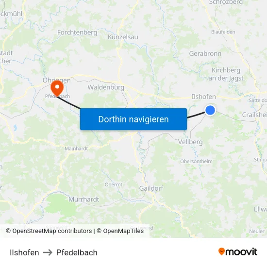 Ilshofen to Pfedelbach map