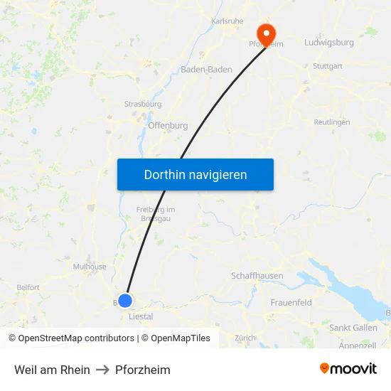 Weil am Rhein to Pforzheim map