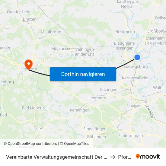 Vereinbarte Verwaltungsgemeinschaft Der Stadt Freiberg am Neckar to Pforzheim map