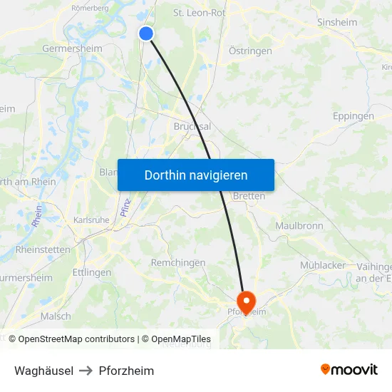 Waghäusel to Pforzheim map
