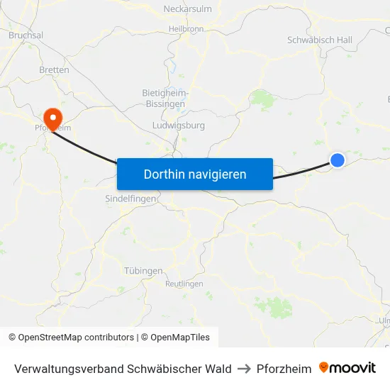 Verwaltungsverband Schwäbischer Wald to Pforzheim map