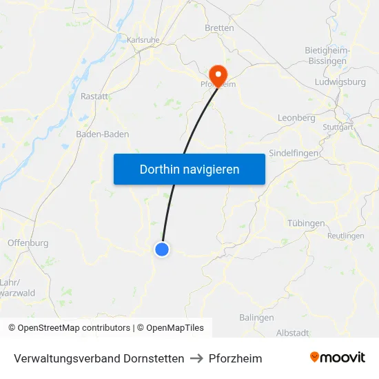 Verwaltungsverband Dornstetten to Pforzheim map