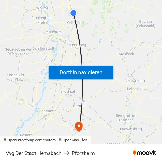 Vvg Der Stadt Hemsbach to Pforzheim map