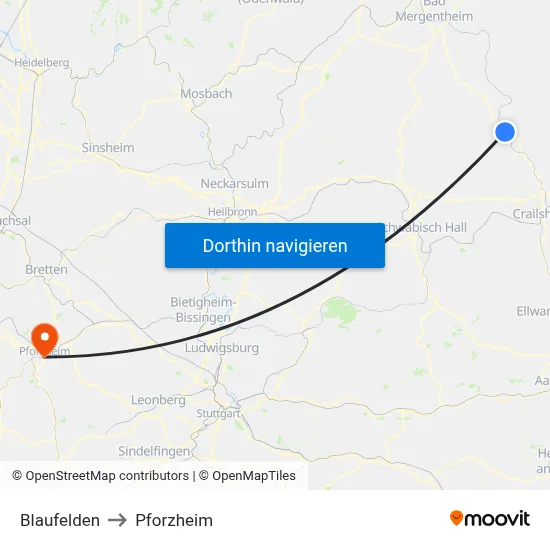 Blaufelden to Pforzheim map