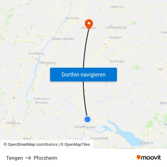 Tengen to Pforzheim map