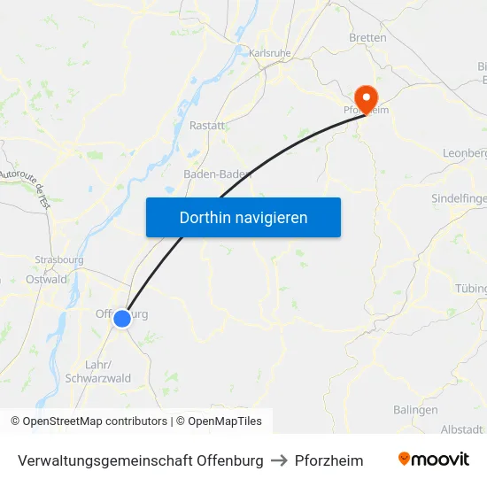 Verwaltungsgemeinschaft Offenburg to Pforzheim map