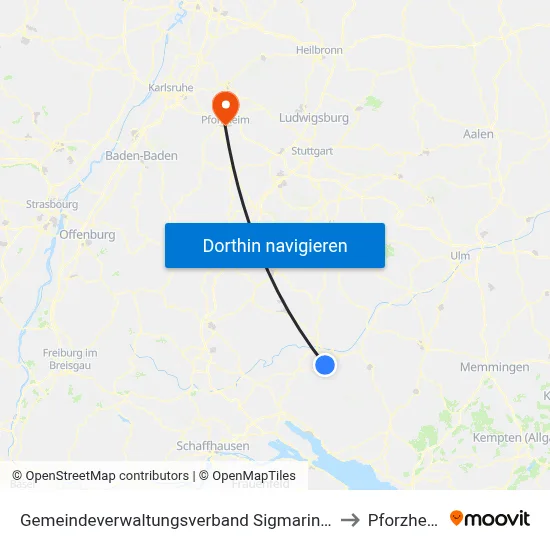 Gemeindeverwaltungsverband Sigmaringen to Pforzheim map
