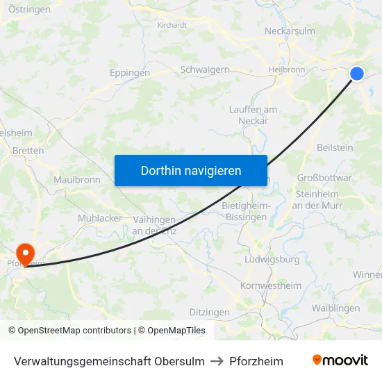 Verwaltungsgemeinschaft Obersulm to Pforzheim map
