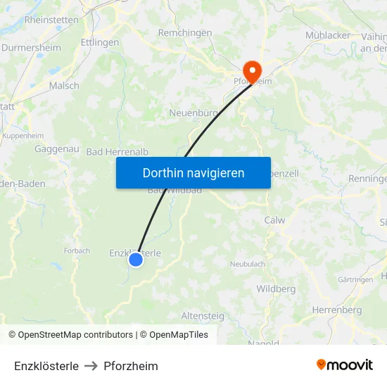 Enzklösterle to Pforzheim map