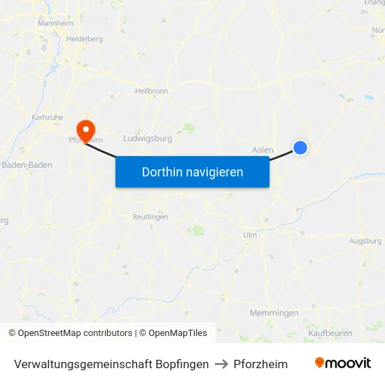 Verwaltungsgemeinschaft Bopfingen to Pforzheim map