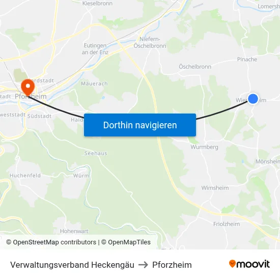Verwaltungsverband Heckengäu to Pforzheim map
