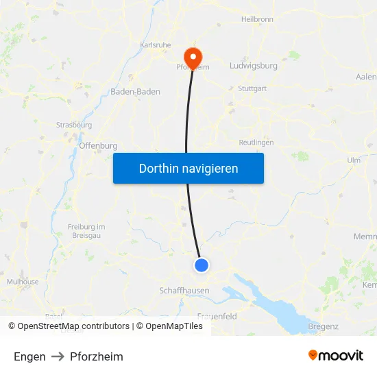 Engen to Pforzheim map