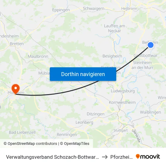 Verwaltungsverband Schozach-Bottwartal to Pforzheim map