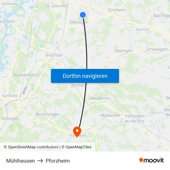 Mühlhausen to Pforzheim map