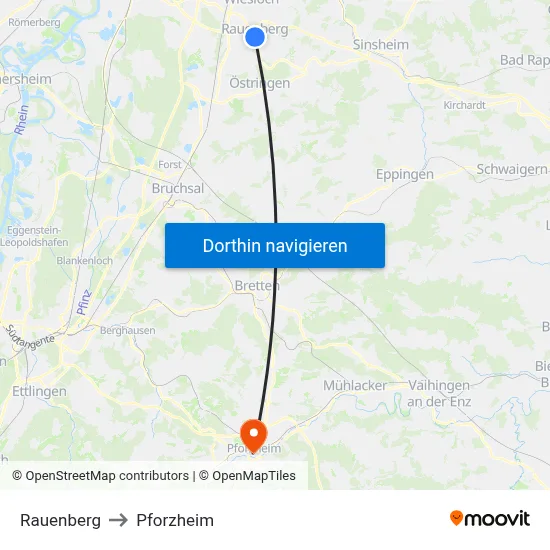 Rauenberg to Pforzheim map