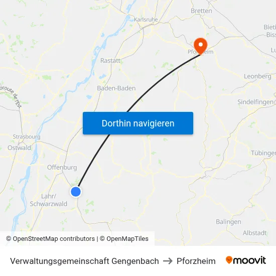Verwaltungsgemeinschaft Gengenbach to Pforzheim map