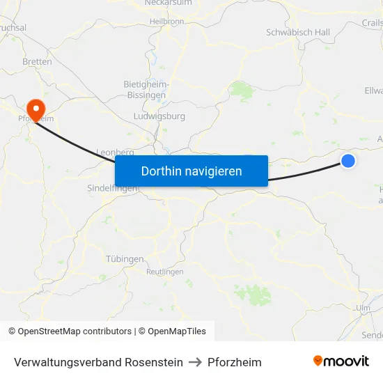 Verwaltungsverband Rosenstein to Pforzheim map