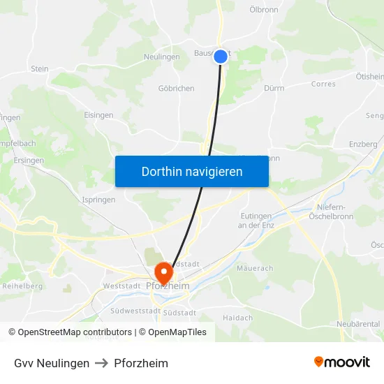 Gvv Neulingen to Pforzheim map