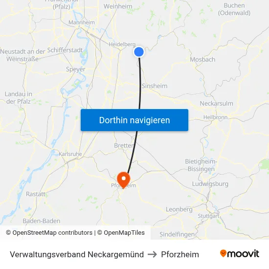 Verwaltungsverband Neckargemünd to Pforzheim map