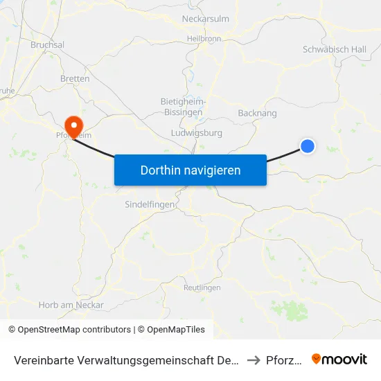 Vereinbarte Verwaltungsgemeinschaft Der Stadt Welzheim to Pforzheim map