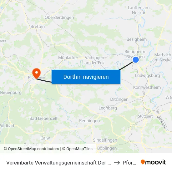 Vereinbarte Verwaltungsgemeinschaft Der Stadt Bietigheim-Bissingen to Pforzheim map