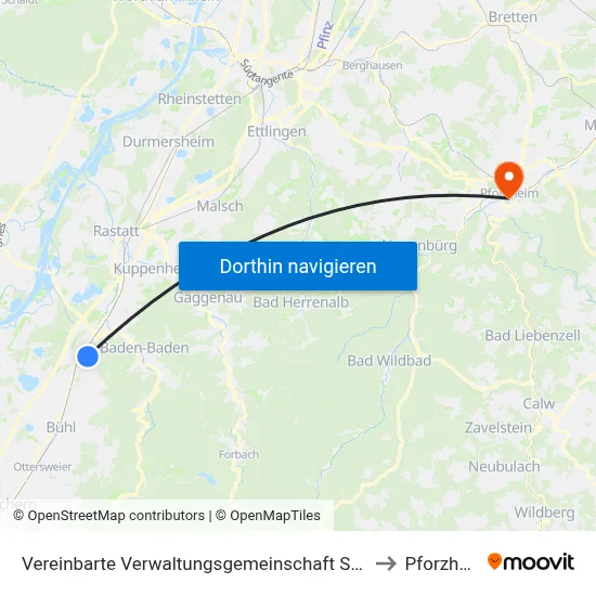Vereinbarte Verwaltungsgemeinschaft Sinzheim to Pforzheim map