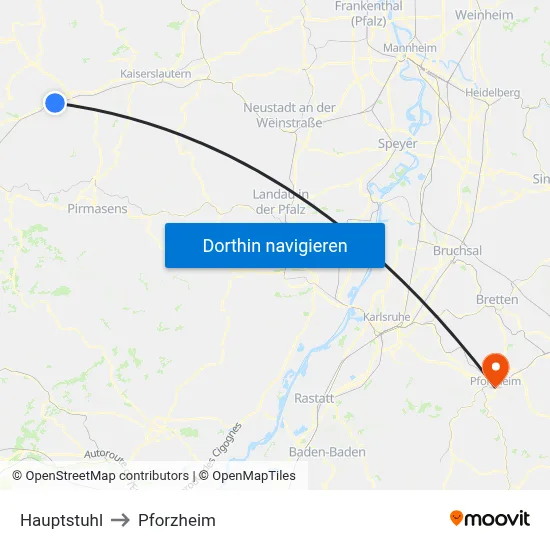 Hauptstuhl to Pforzheim map