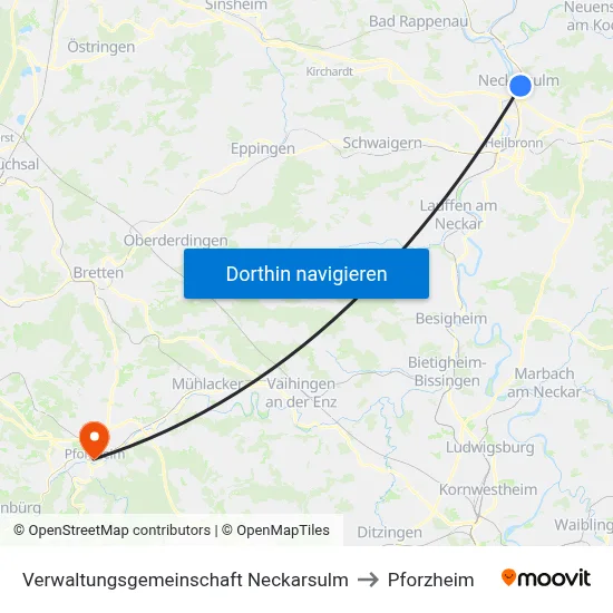 Verwaltungsgemeinschaft Neckarsulm to Pforzheim map