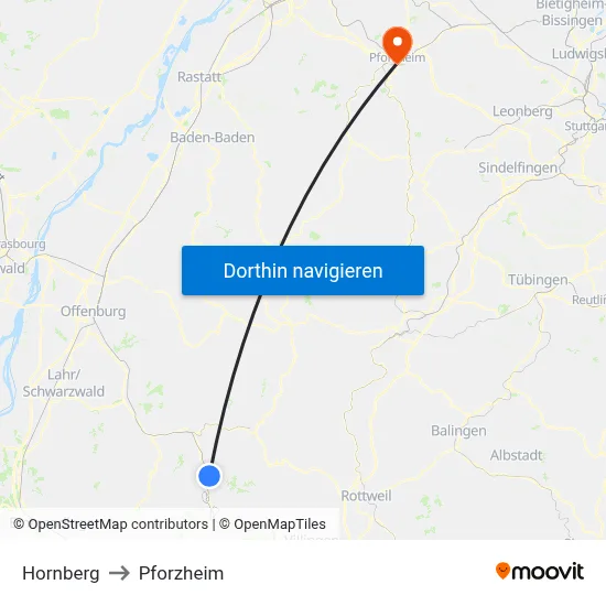 Hornberg to Pforzheim map