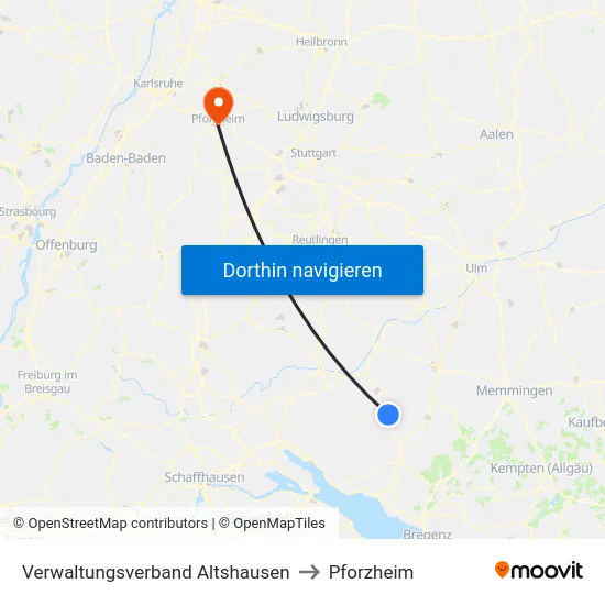 Verwaltungsverband Altshausen to Pforzheim map