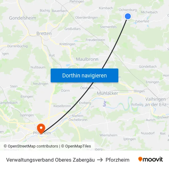Verwaltungsverband Oberes Zabergäu to Pforzheim map