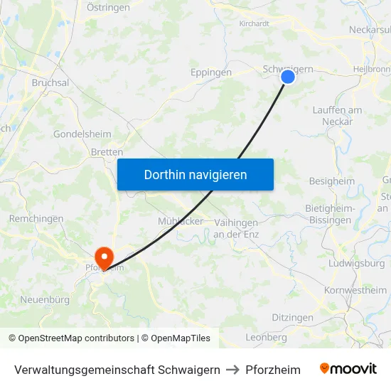 Verwaltungsgemeinschaft Schwaigern to Pforzheim map